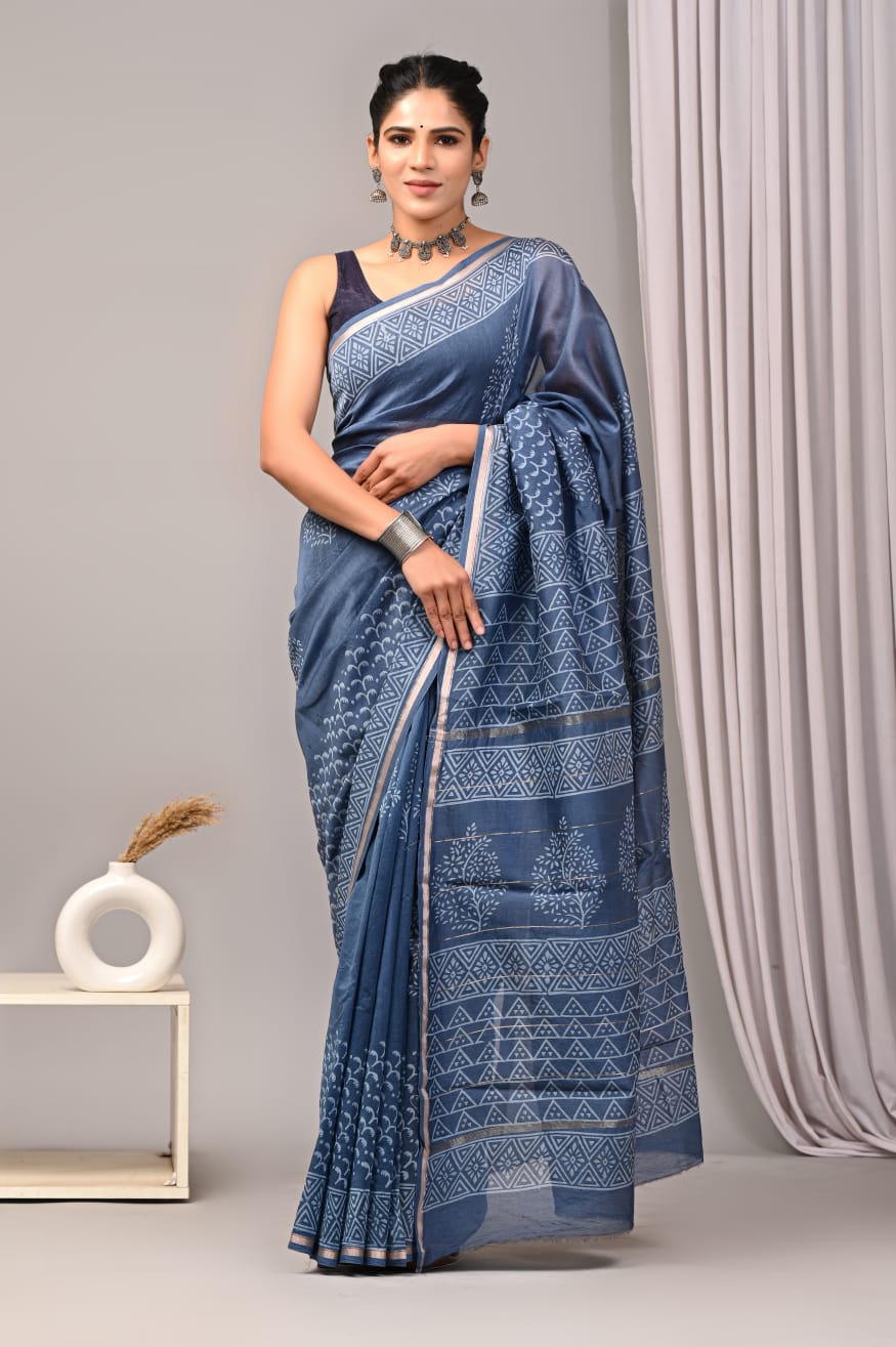 New Designer Hand Block Print Chanderi Silk Saree(BFCS52)