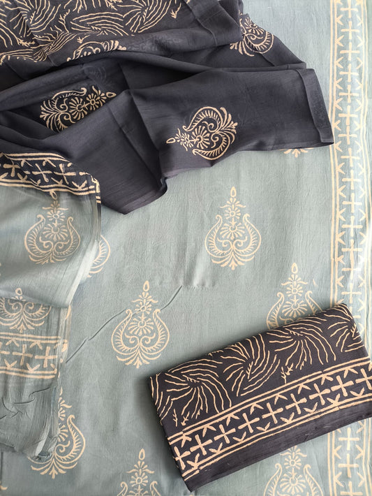 Exclusive Hand Block Cotton Suit With Cotton Dupatta(BFCOT108)