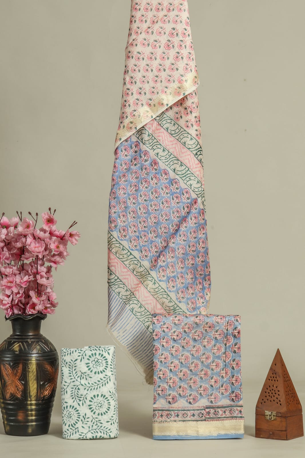 Premium Hand Block Printed Maheshwari Silk Suit (BFMAH16)