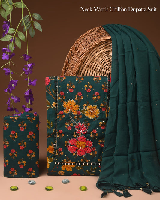 PREMIUM GOTA PATTI COTTON SUIT SET WITH CHIFFON DUPATTA