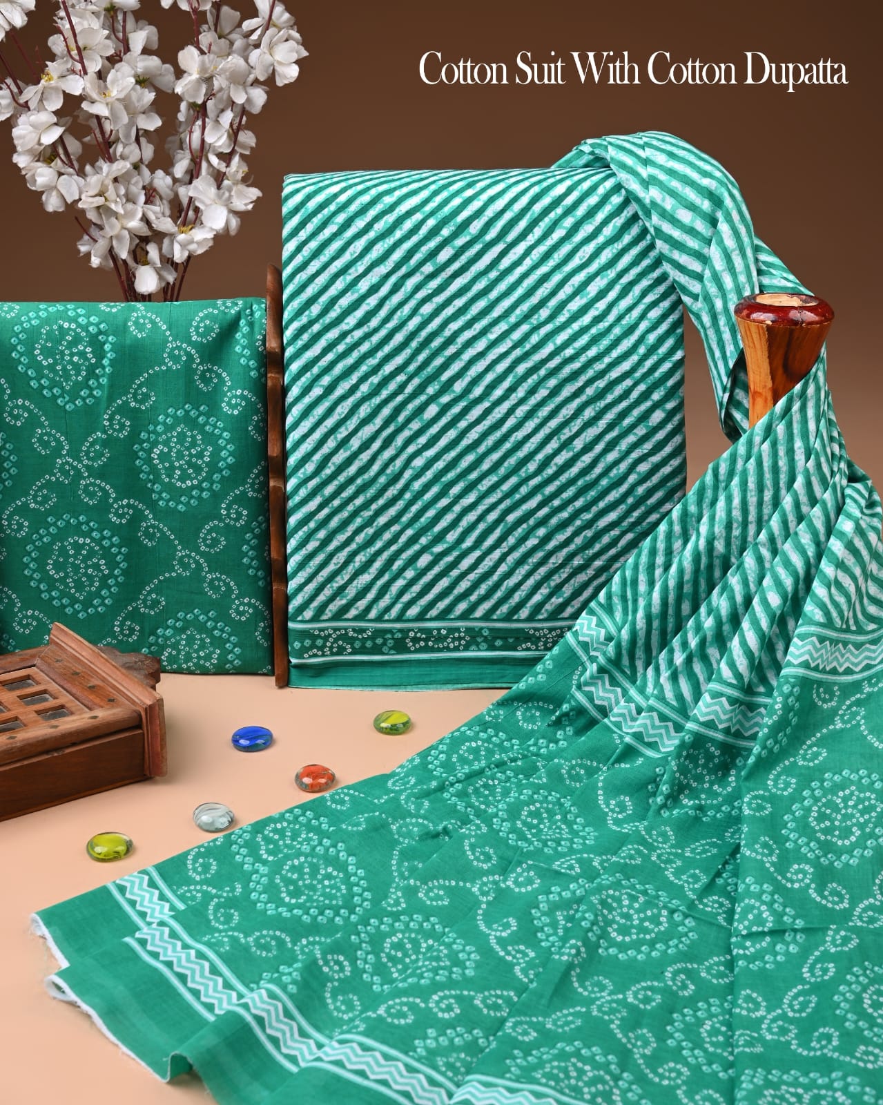 Exclusive Hand Block Cotton Suit With Cotton Dupatta(BFCOT160)