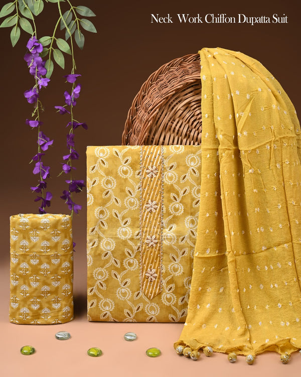 PREMIUM GOTA PATTI COTTON SUIT SET WITH CHIFFON DUPATTA