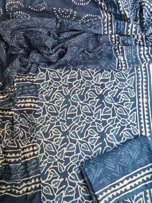 Exclusive Hand Block Cotton Suit With Cotton Dupatta(BFCOT81)