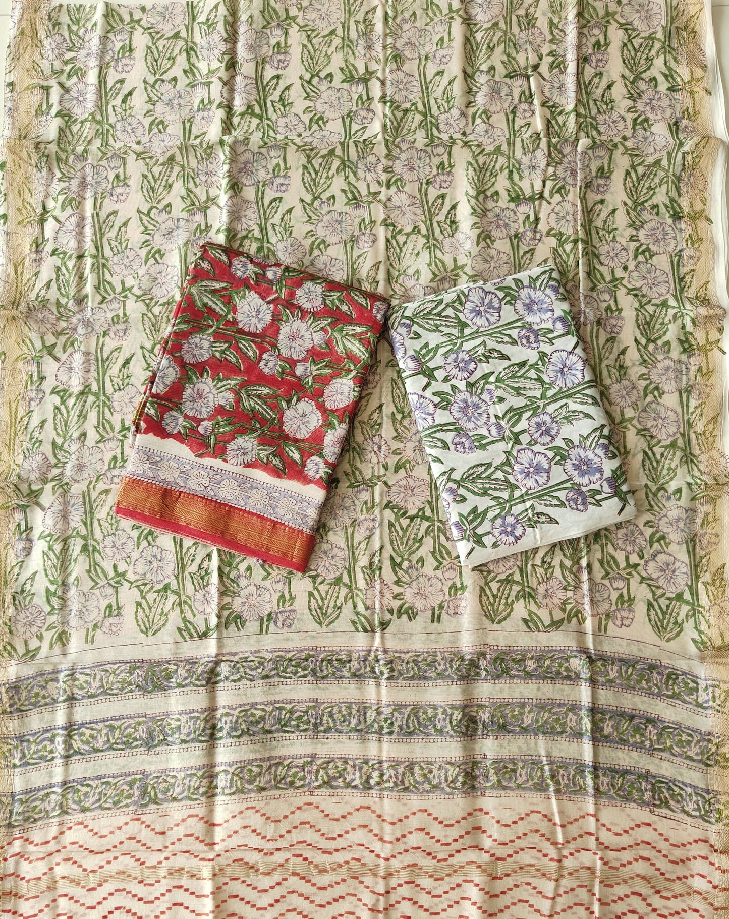 Premium Hand Block Printed Maheshwari Silk Suit(BFMAH100)