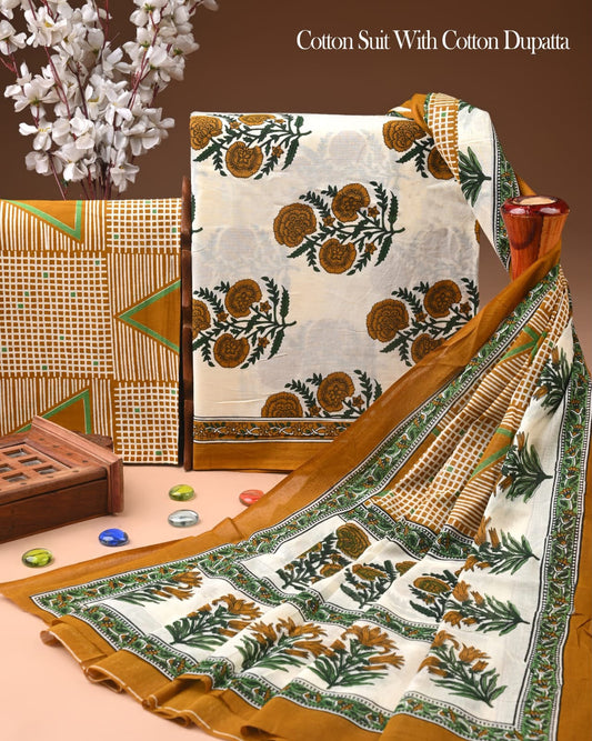 Exclusive Hand Block Cotton Suit With Cotton Dupatta(BFCOT135)