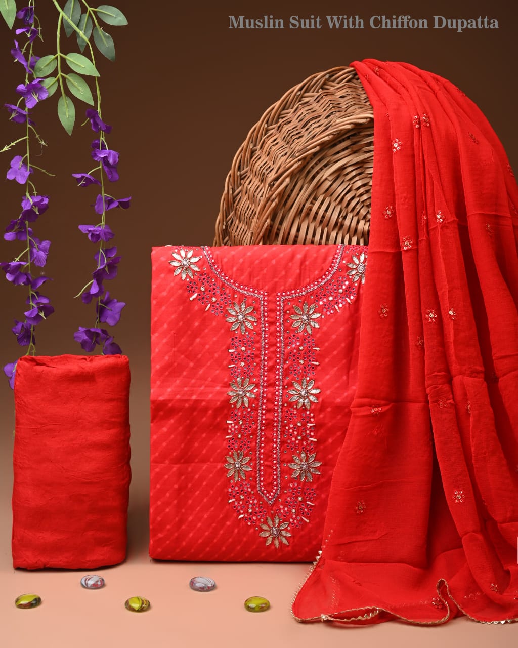 PREMIUM GOTA PATTI COTTON SUIT SET WITH CHIFFON DUPATTA(BSCOTGC56)