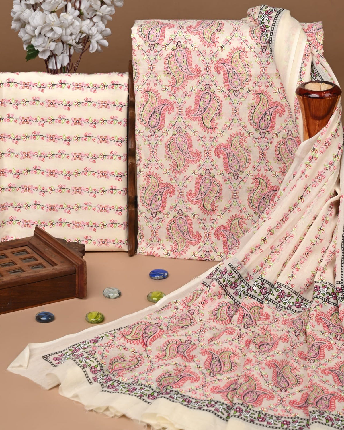 Traditional Hand Painted Cotton Suit With Cotton Dupatta