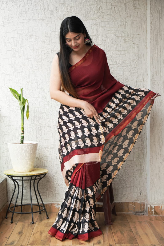 New Designer Hand Block Print Chanderi Silk Saree(BFCS78)