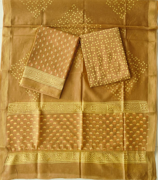 Premium Hand Block Printed Maheshwari Silk Suit(BFMAH90)