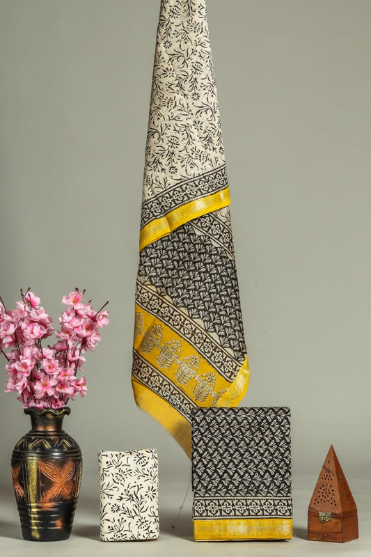 Premium Hand Block Printed Maheshwari Silk Suit (BFMAH12)