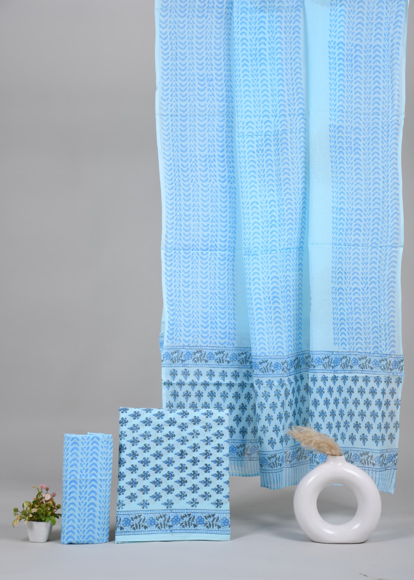 Exclusive Hand Block Cotton Suit With Cotton Dupatta(BFCOT61)