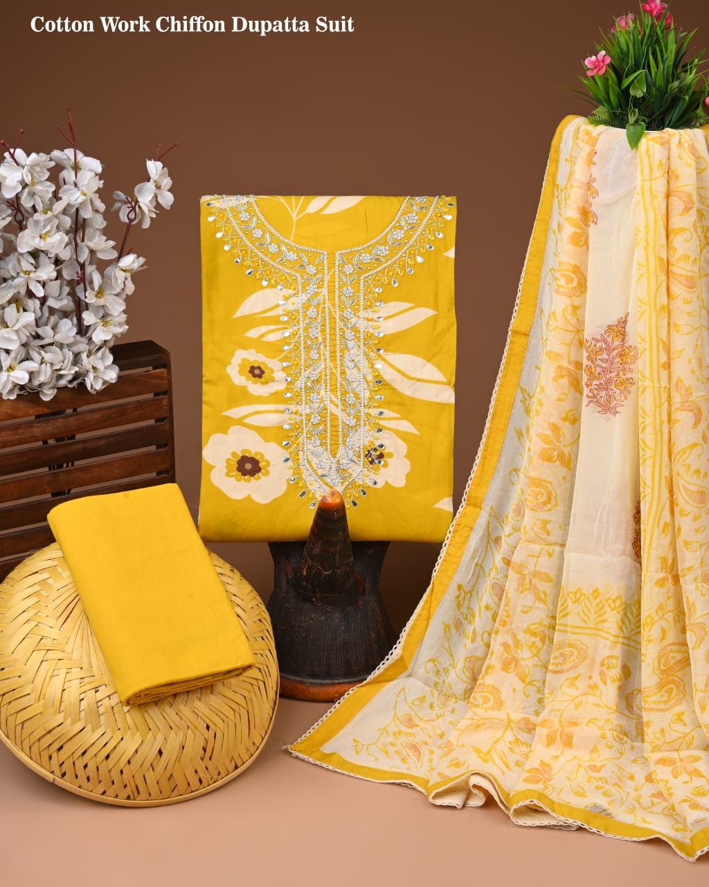 PREMIUM GOTA PATTI COTTON SUIT SET WITH CHIFFON DUPATTA(BSCOTGC18)