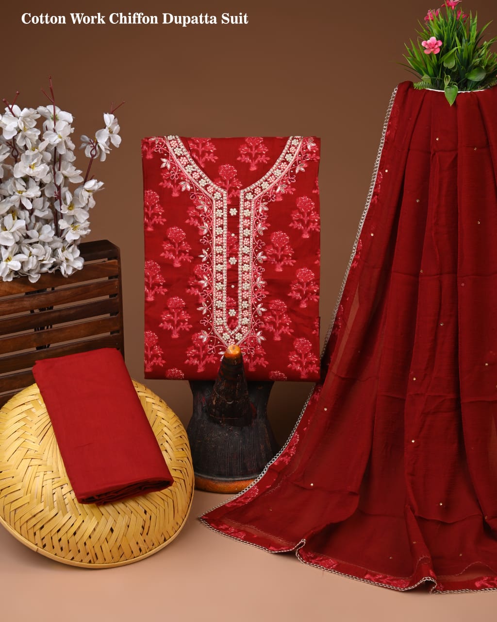 PREMIUM GOTA PATTI COTTON SUIT SET WITH CHIFFON DUPATTA(BSCOTGC71)
