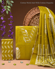 PREMIUM GOTA PATTI COTTON SUIT SET WITH COTTON DUPATTA(BFCOTGH70)