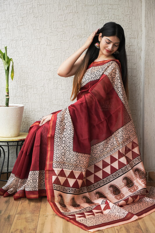 New Designer Hand Block Print Chanderi Silk Saree(BFCS77)