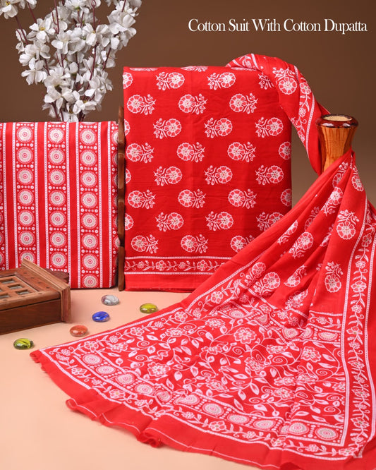 Exclusive Hand Block Cotton Suit With Cotton Dupatta(BFCOT128)