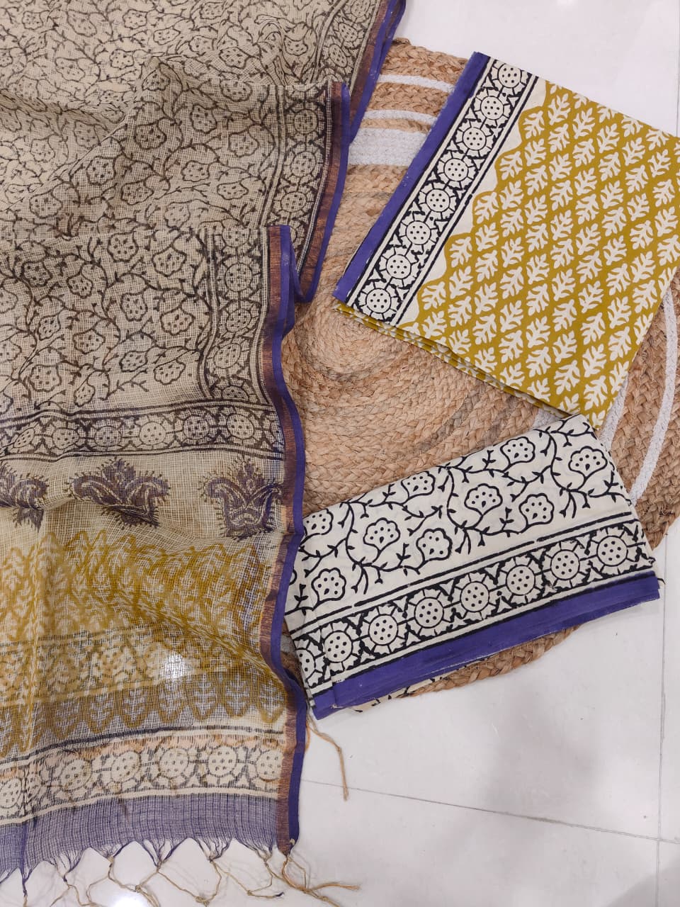 Premium Sanganeri Printed Cotton Suit With Kota Doria Duppta(BFCOTKD07)