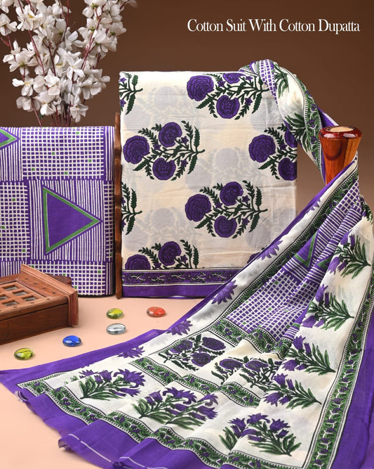 Exclusive Hand Block Cotton Suit With Cotton Dupatta