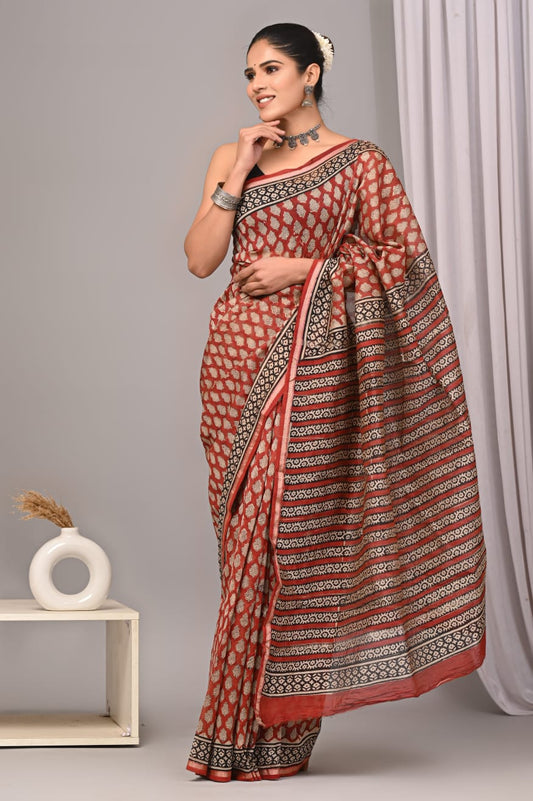 New Designer Hand Block Print Chanderi Silk Saree(BFCS20)