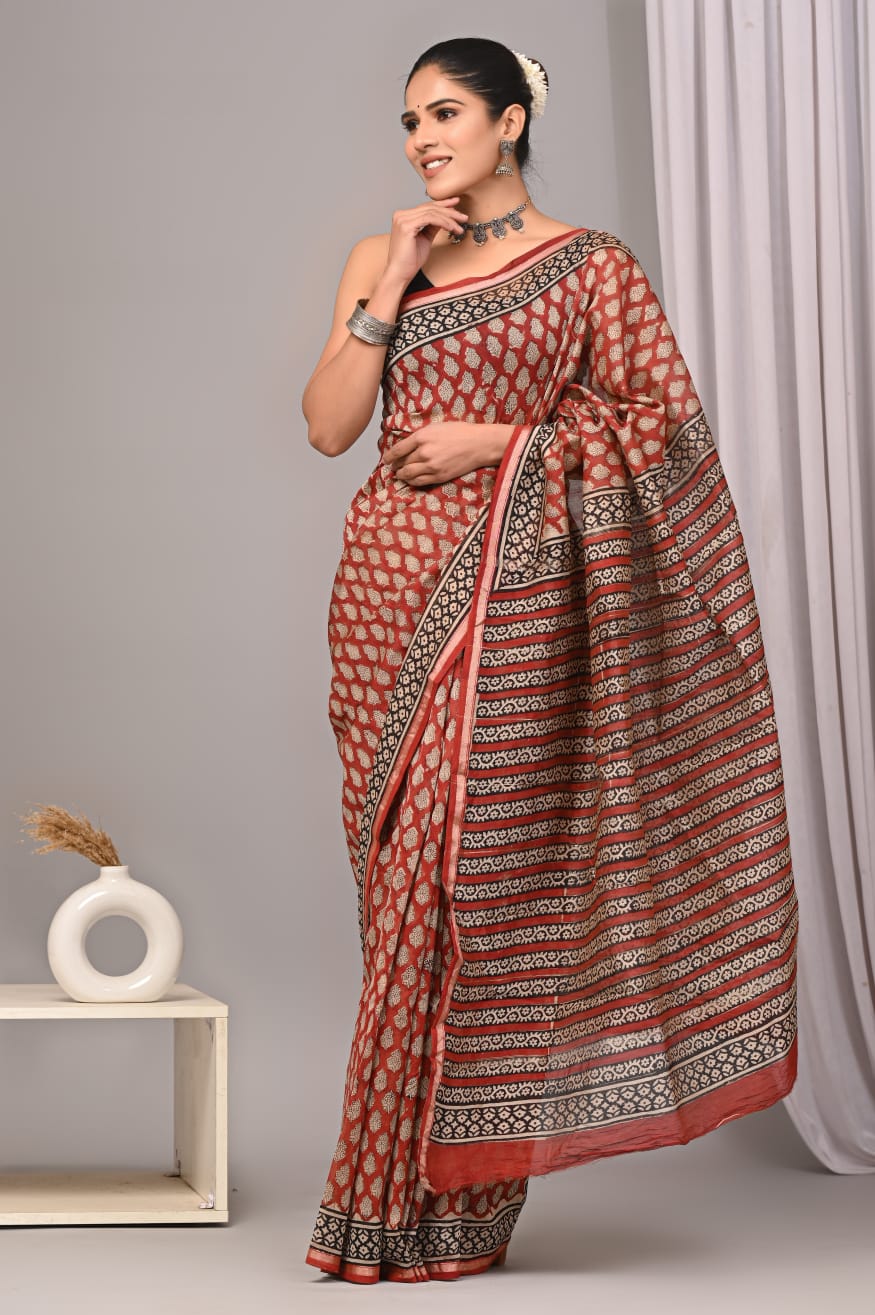 New Designer Hand Block Print Chanderi Silk Saree(BFCS20)