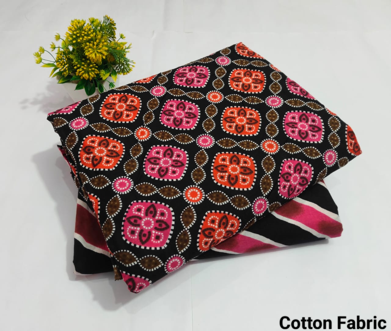 Black Cotton Fabric with Geometric Print – Trendy Printed Fabric  (BFTB06)