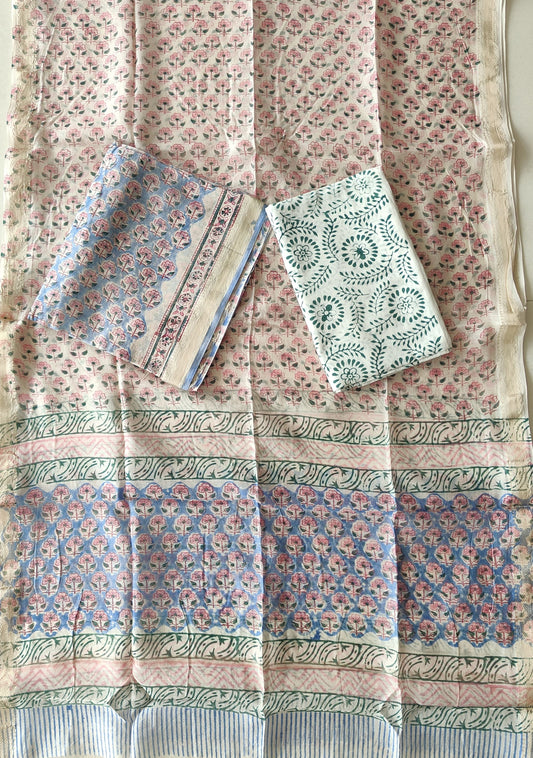 Premium Hand Block Printed Maheshwari Silk Suit(BFMAH82)