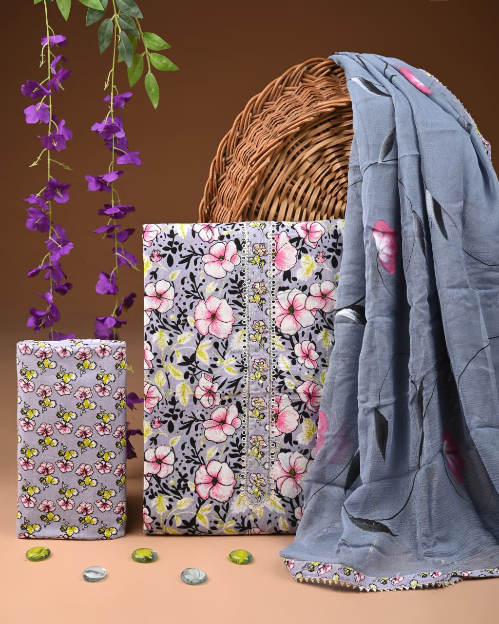 PREMIUM GOTA PATTI COTTON SUIT SET WITH CHIFFON DUPATTA(BSCOTGC38)