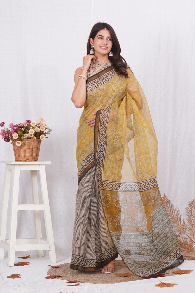 Mustard & Beige kota doriya saree (BFKS33)