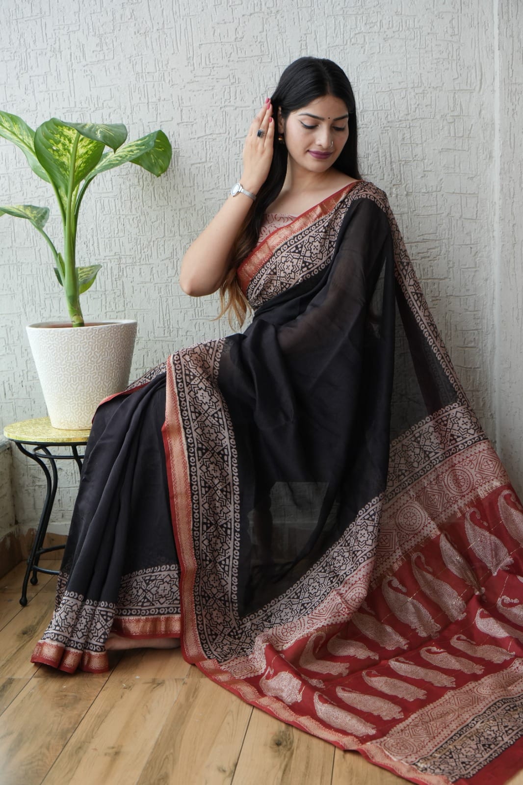 New Designer Hand Block Print Maheshwari Silk Saree (BFMSARE15)