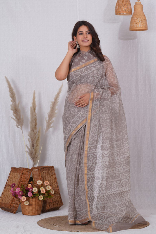 Beige Printed kota doriya saree (BFKS30)