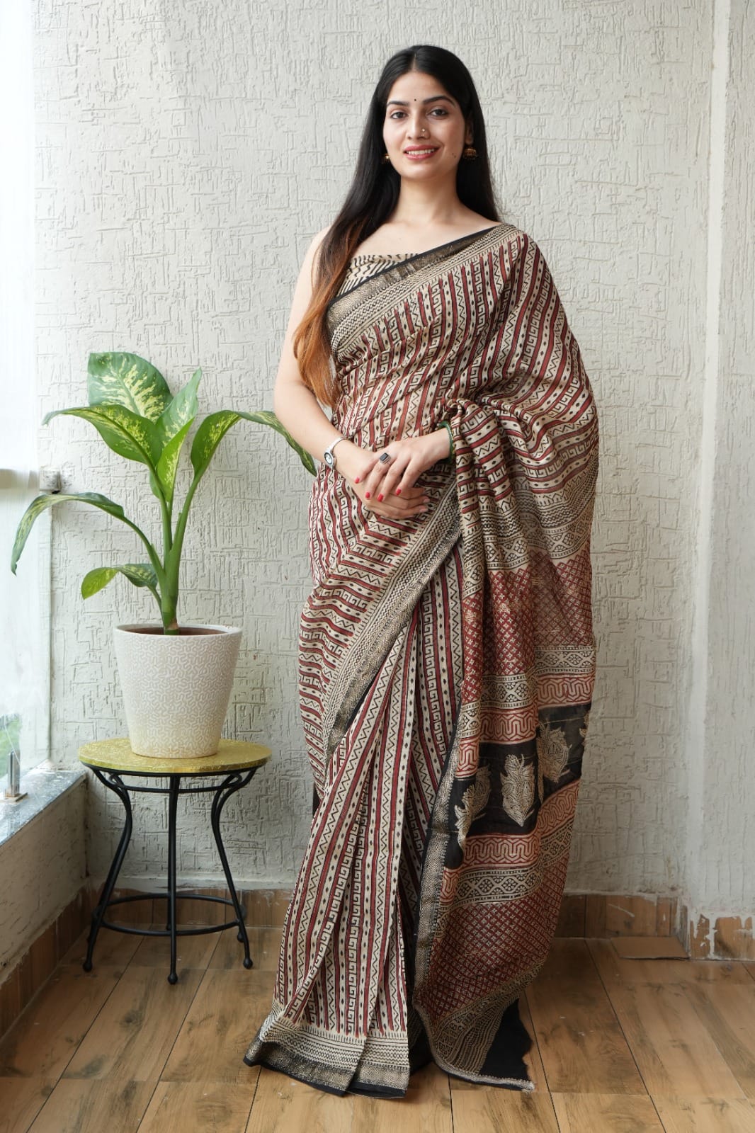 New Designer Hand Block Print Maheshwari Silk Saree (BFMSARE29)