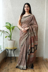 New Designer Hand Block Print Maheshwari Silk Saree (BFMSARE29)