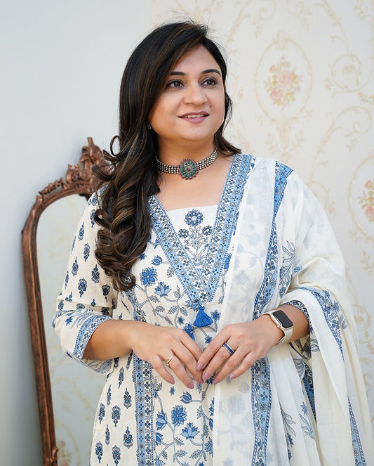 New Floral Motif Printed Cotton kurta Set (BFST122)