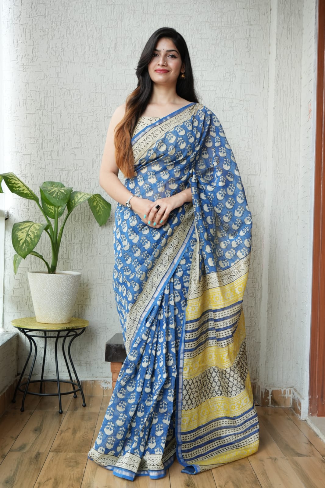New Designer Hand Block Print Chanderi Silk Saree(BFCS54)