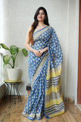 New Designer Hand Block Print Chanderi Silk Saree(BFCS54)