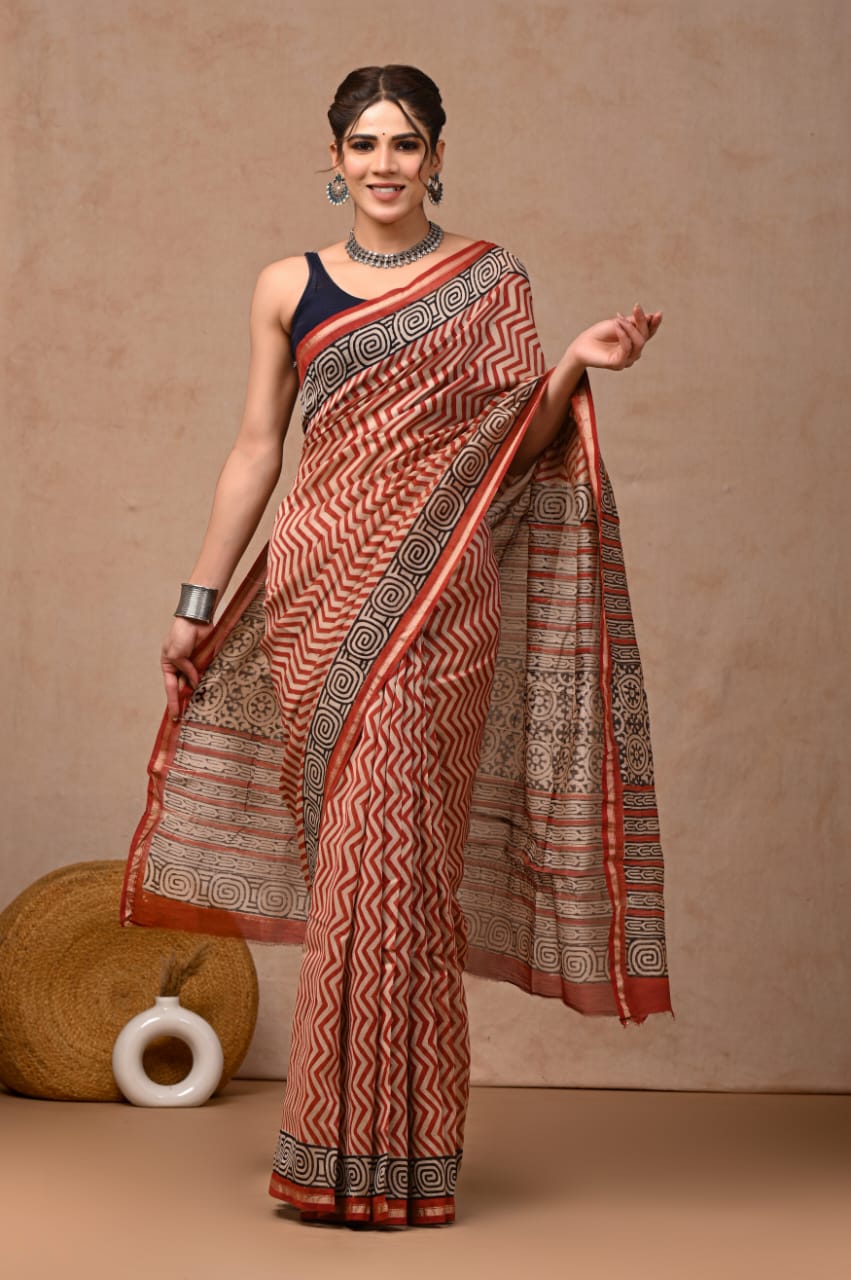 New Designer Hand Block Print Chanderi Silk Saree(BFCS15)
