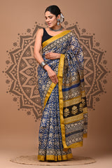 New Designer Hand Block Print Maheshwari Silk Saree (BFMSARE09)