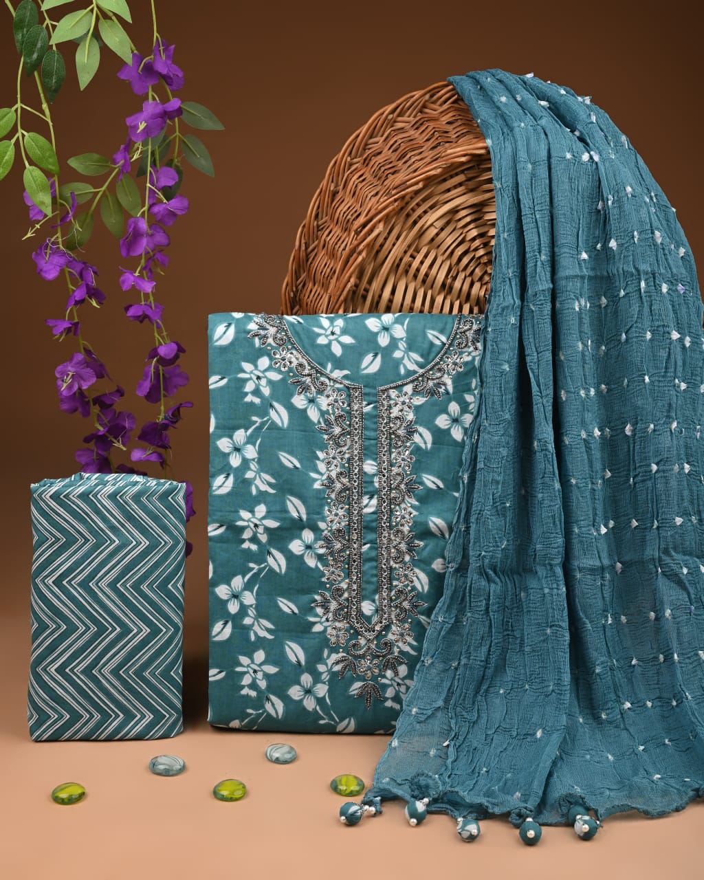 PREMIUM GOTA PATTI COTTON SUIT SET WITH CHIFFON DUPATTA
