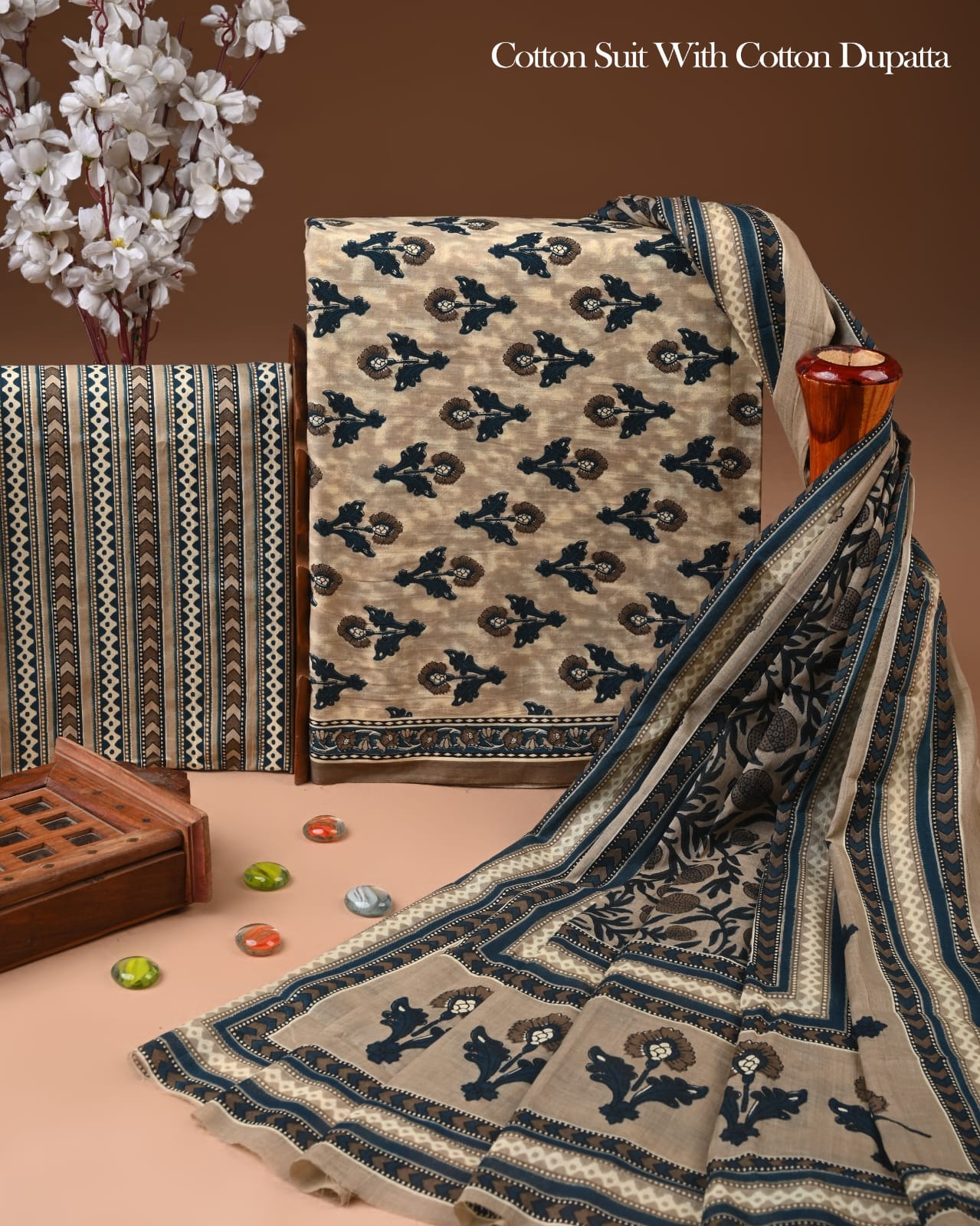 Exclusive Hand Block Cotton Suit With Cotton Dupatta(BFCOT165)