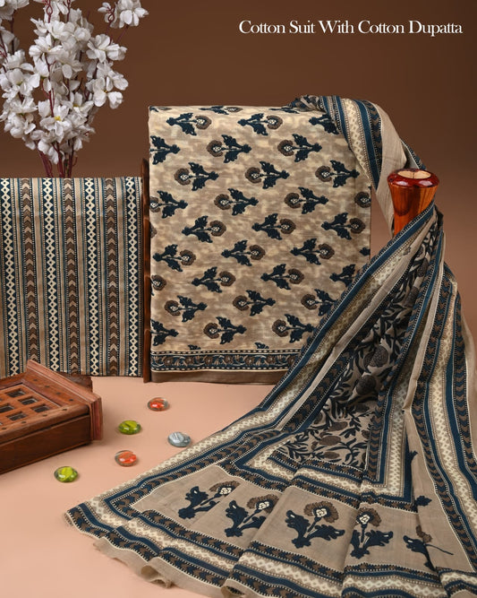 Exclusive Hand Block Cotton Suit With Cotton Dupatta(BFCOT165)