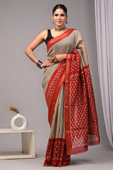 New Designer Hand Block Print Maheshwari Silk Saree (BFMSARE55)