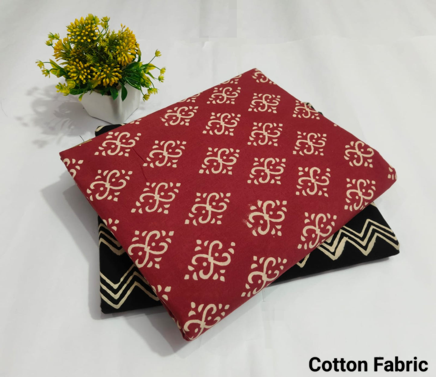 Red Floral Booti Cotton Fabric – Premium Kurti Dress Material (BFTB84)
