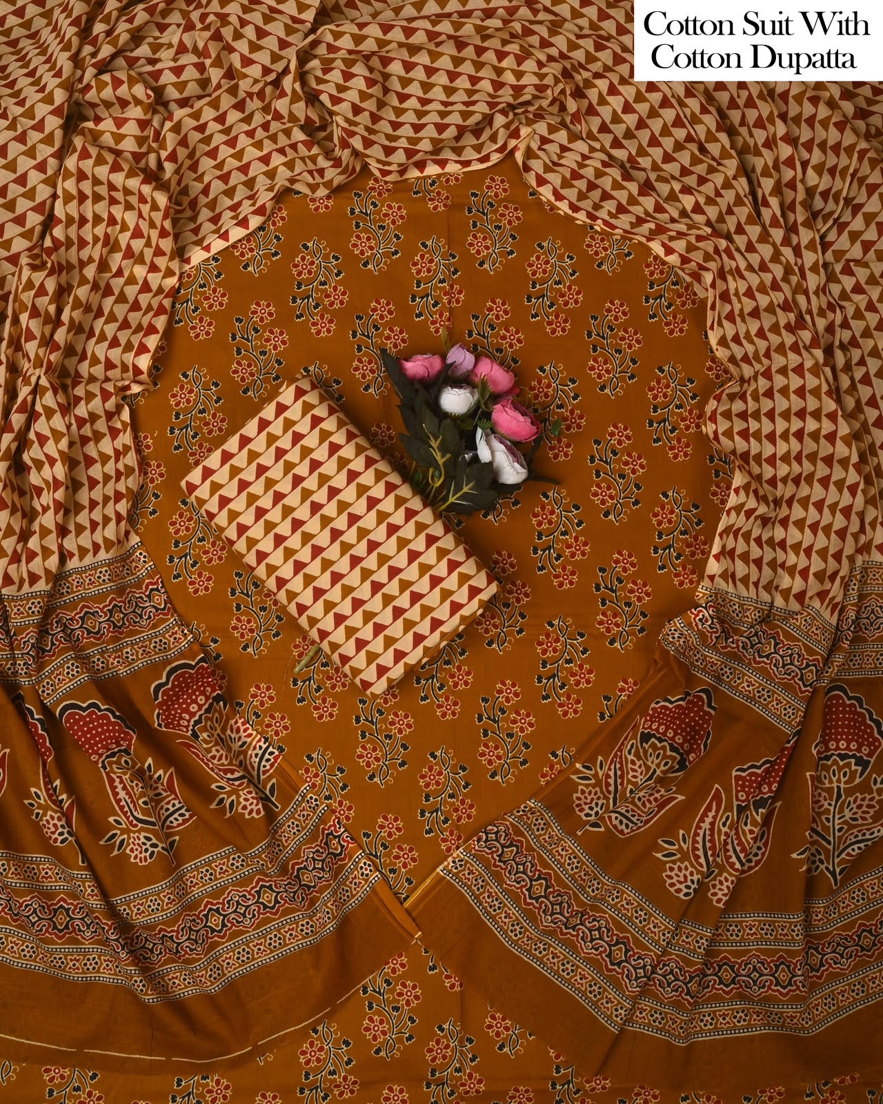 Exclusive Hand Block Cotton Suit With Cotton Dupatta(BFCOT182)