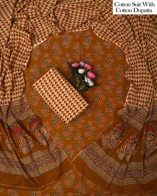 Exclusive Hand Block Cotton Suit With Cotton Dupatta(BFCOT182)