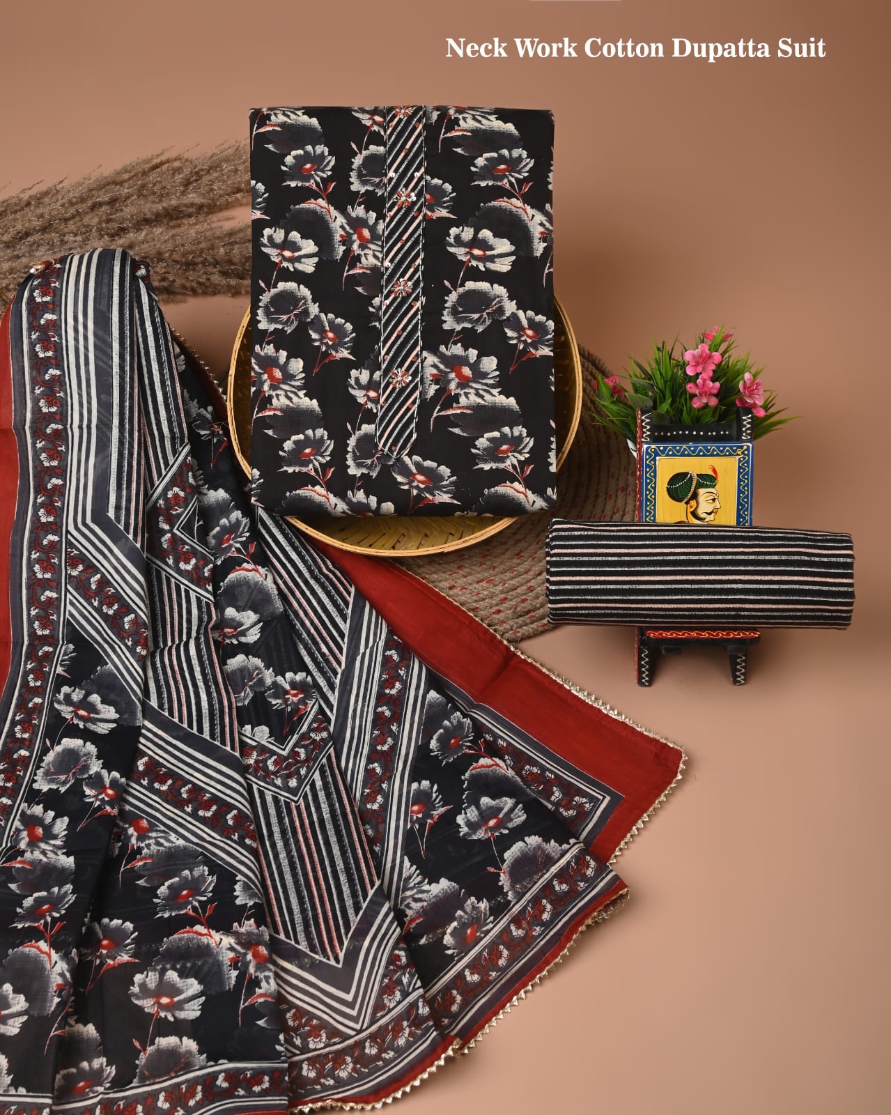 PREMIUM GOTA PATTI COTTON SUIT SET WITH COTTON DUPATTA(BFCOTGP38)