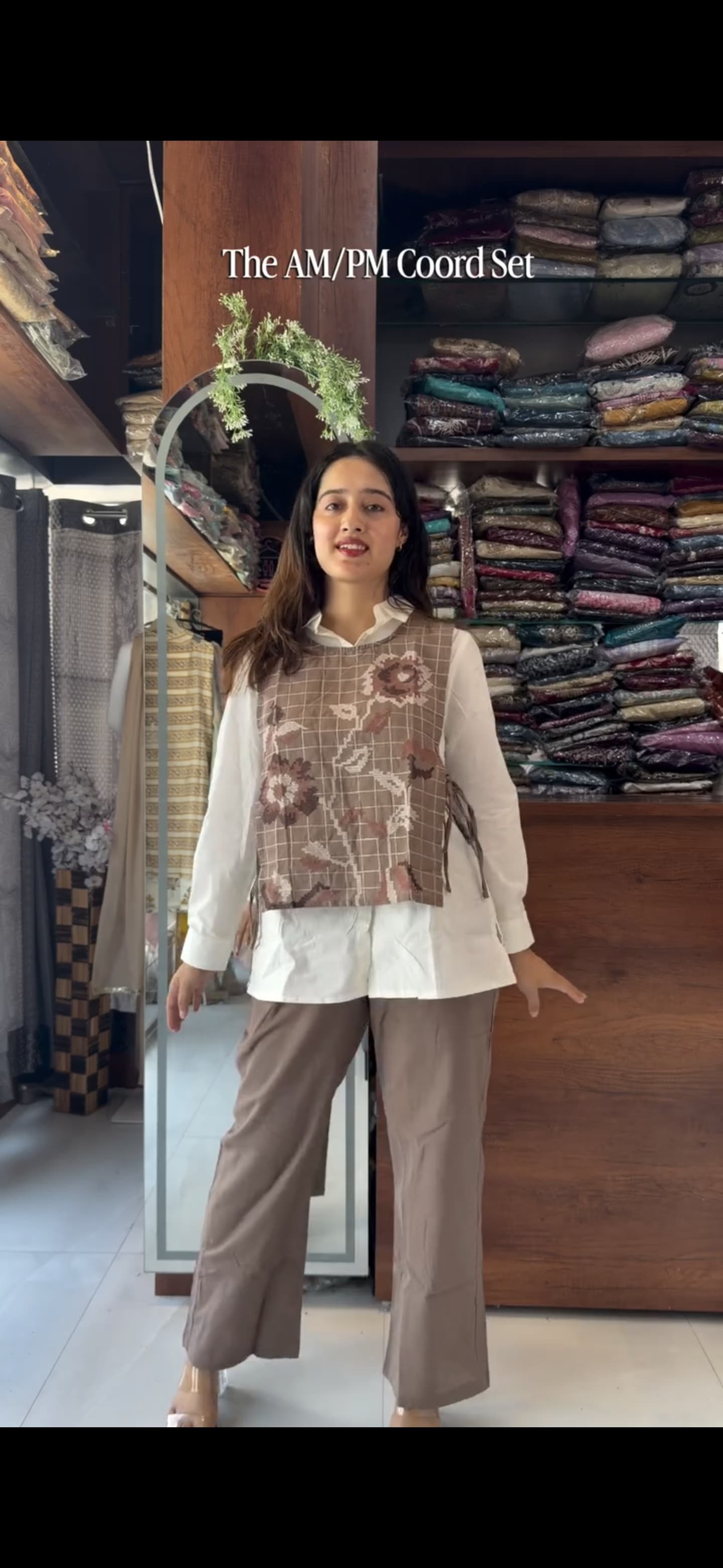 Beige Jute Embroidered Coord Set with Cotton Shirt