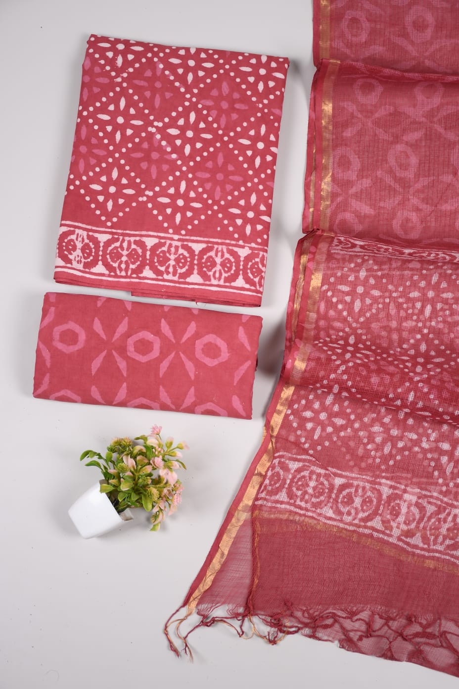Premium Sanganeri Printed Cotton Suit With Kota Doria Duppta(BFCOTKD20)