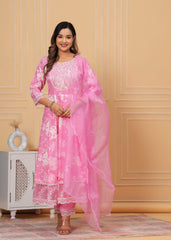 Beautiful ANARKALI KURTA with heavy  embroidery  work  on yoke along with pants with duppata