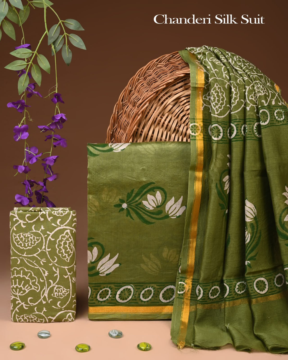 EXCLUSIVE HAND BLOCK CHANDERI SILK SUIT SET WITH CHANDERI DUPATTA