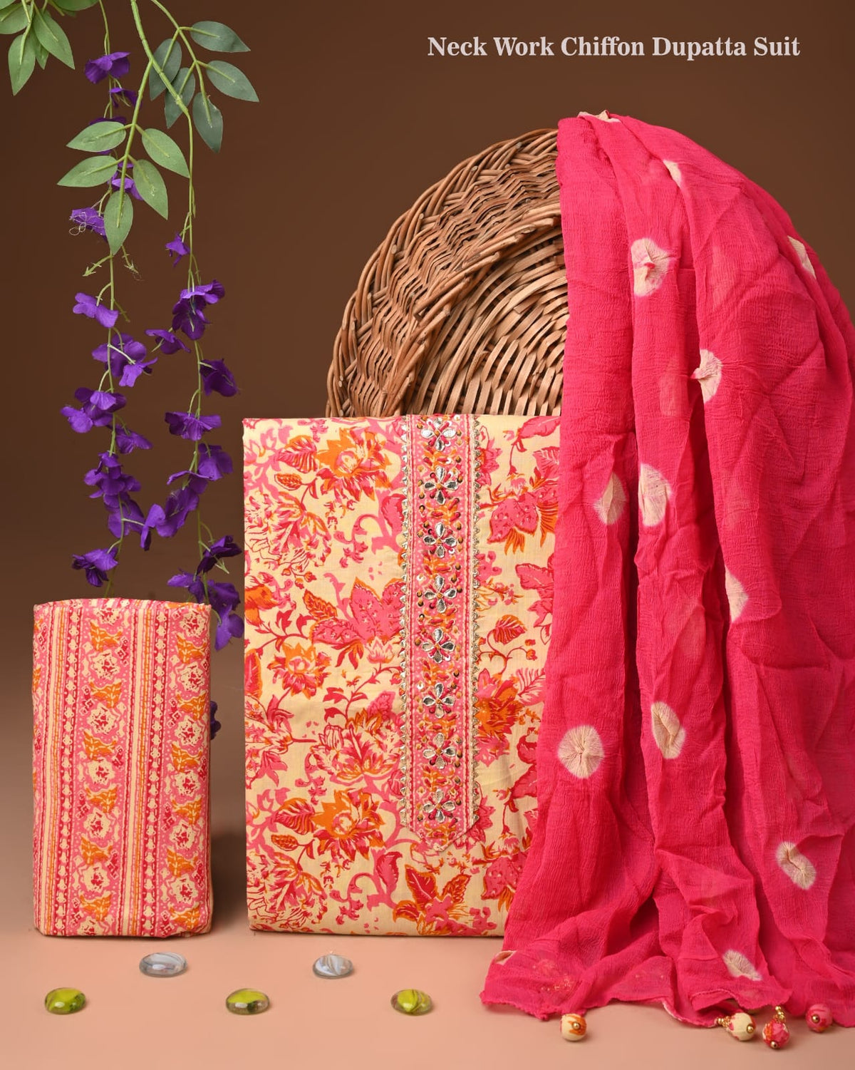 PREMIUM GOTA PATTI COTTON SUIT SET WITH CHIFFON DUPATTA(BSCOTGC44)